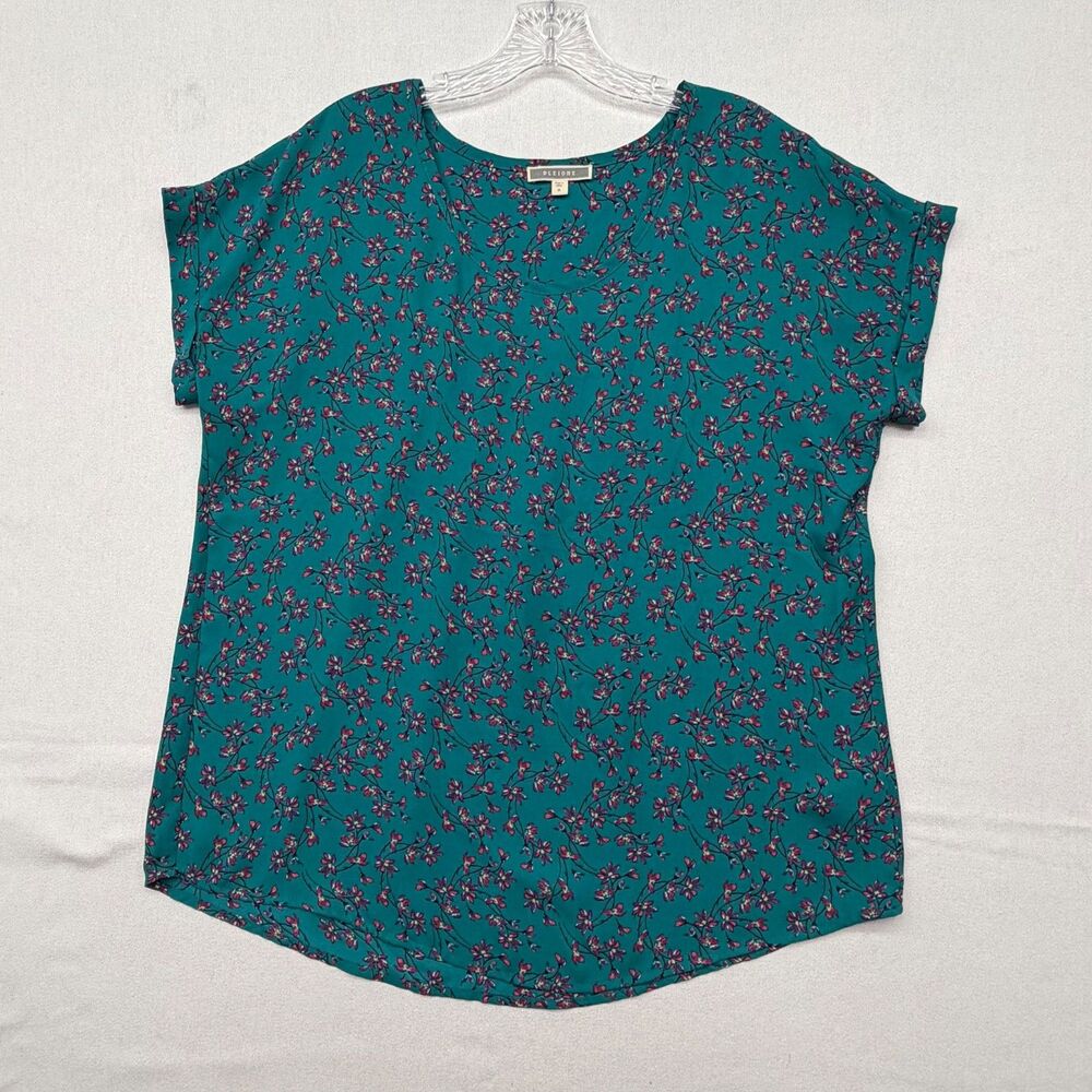 Pleione Womens M Green Blouse Short Sleeve Casual Career Top